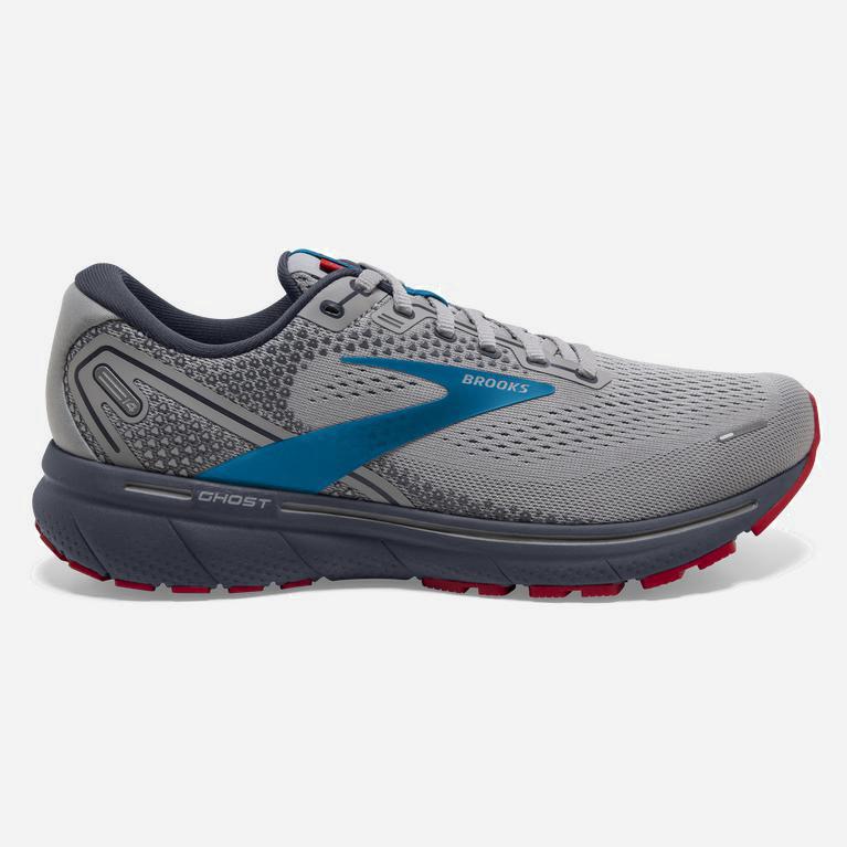 Brooks Ghost 14 Mens Cushioned Road Running Shoes Ireland Grey/Blue/Red (IQCT-25874)